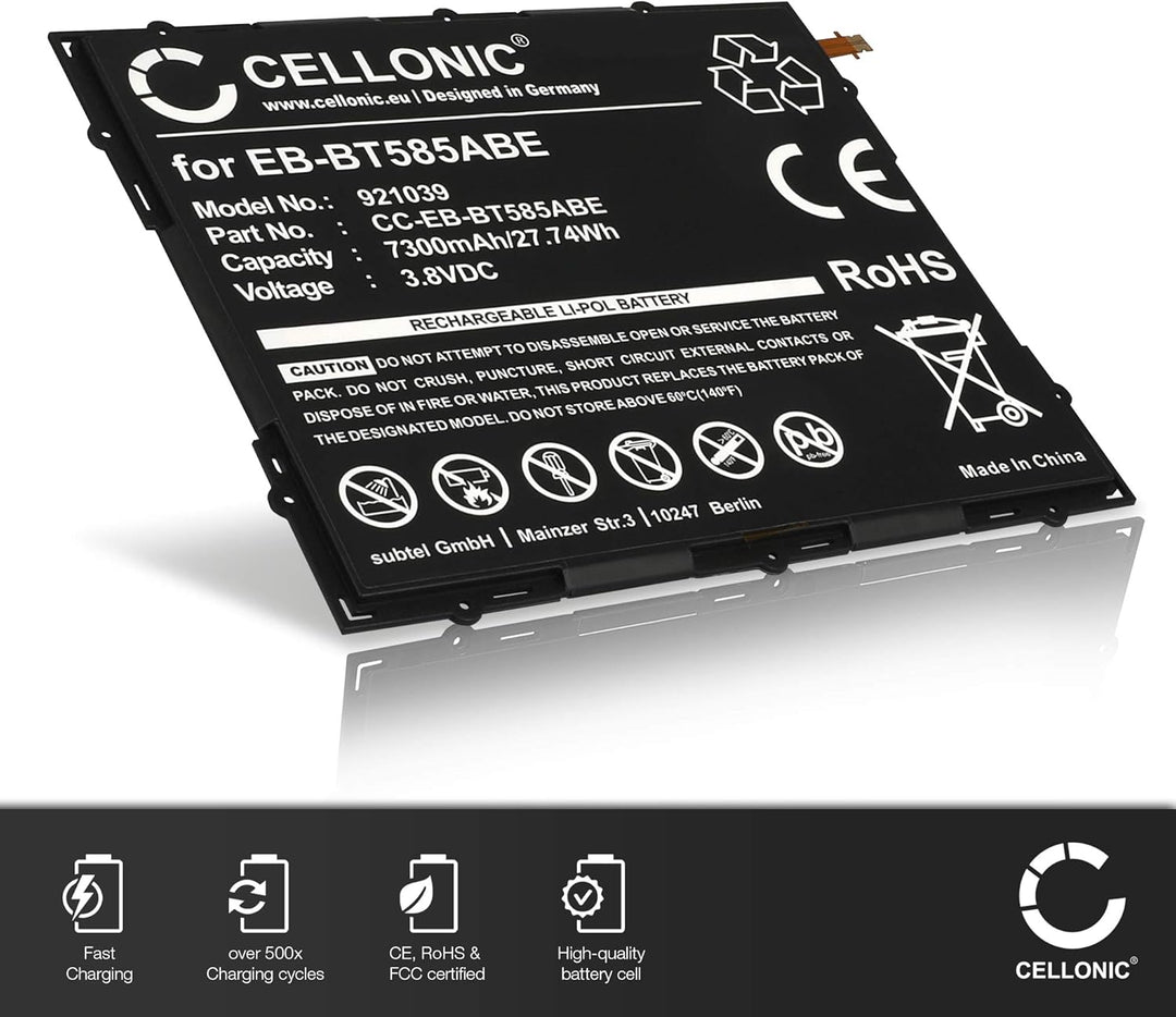CELLONIC, Akku für Tablet kompatibel mit Samsung Galaxy SM-T580 Tab A 10.1, SM-T585 A (3.8V, 7300mAh