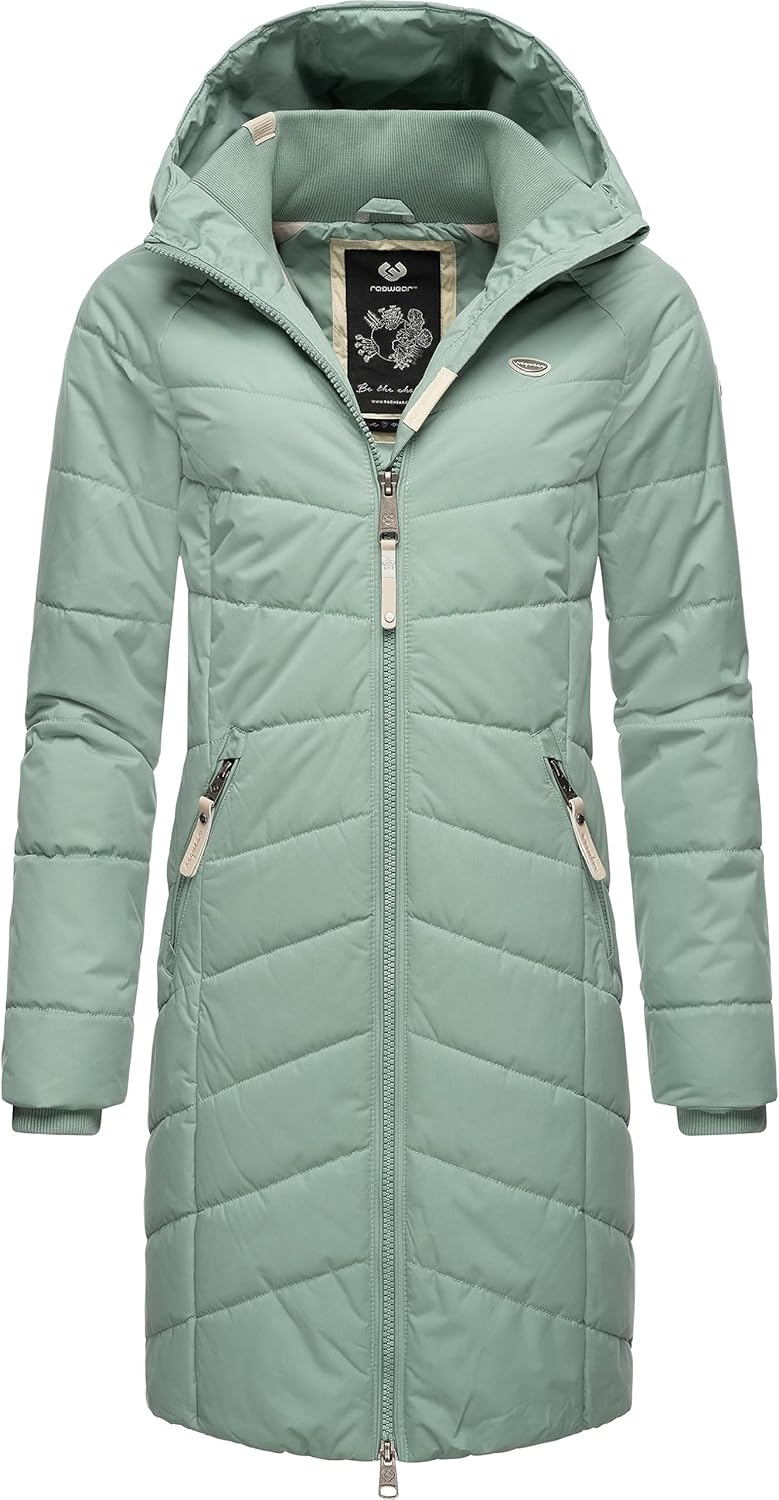 Ragwear Damen Wintermantel warmer Steppmantel lang mit Kapuze Dizzie Coat XS-6XL S Dusty Green23, S