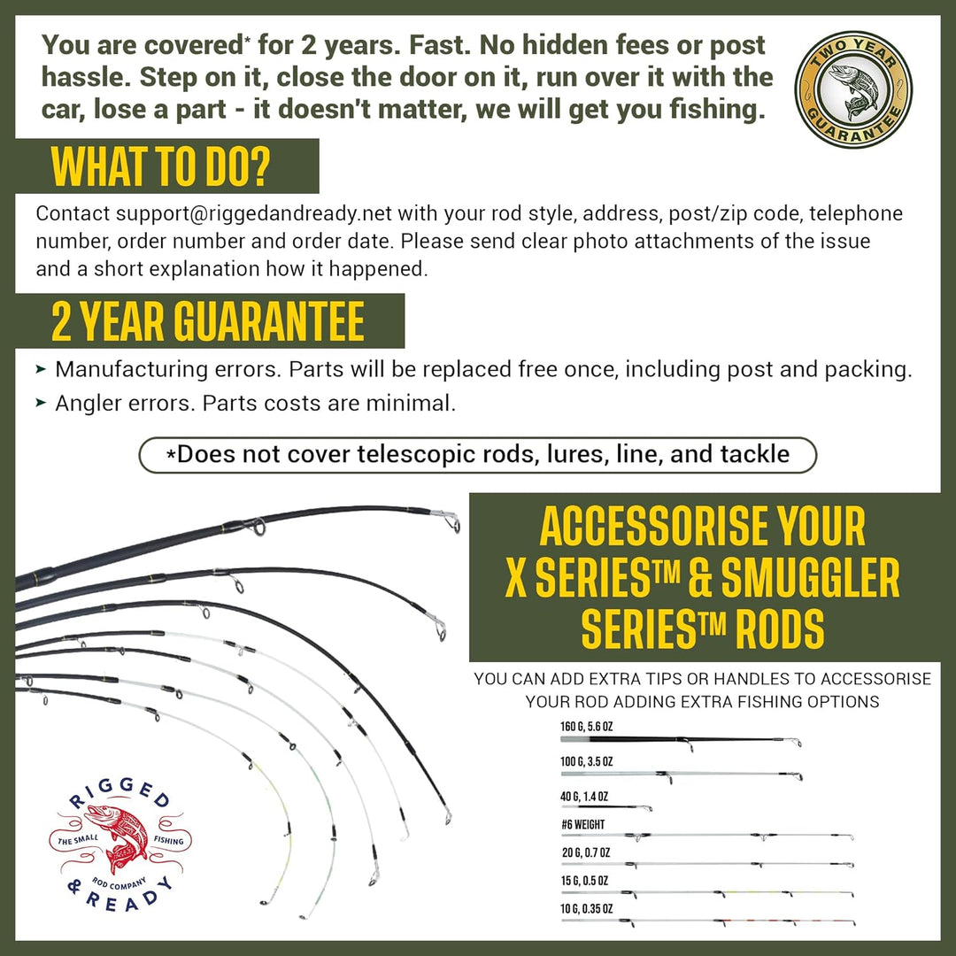 Rigged & Ready X Series Travel Fishing Rods. 6 Super Compact, Multi-Functional, Portable, Spin, Bass
