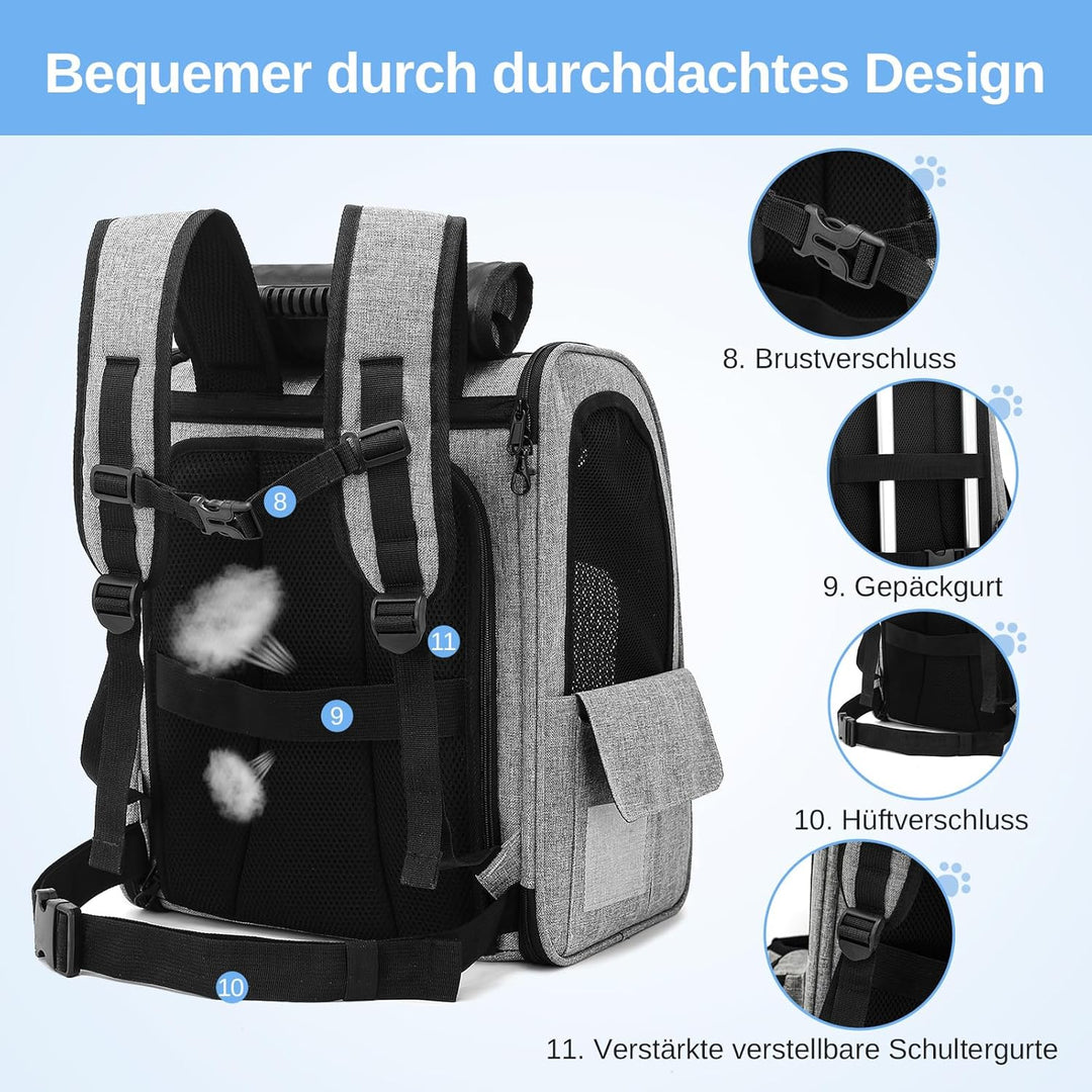 Dogat Erweiterbar Katzenrucksack mit Netzfenster, Tragbare und Faltbare Haustier Rucksack mit Innere