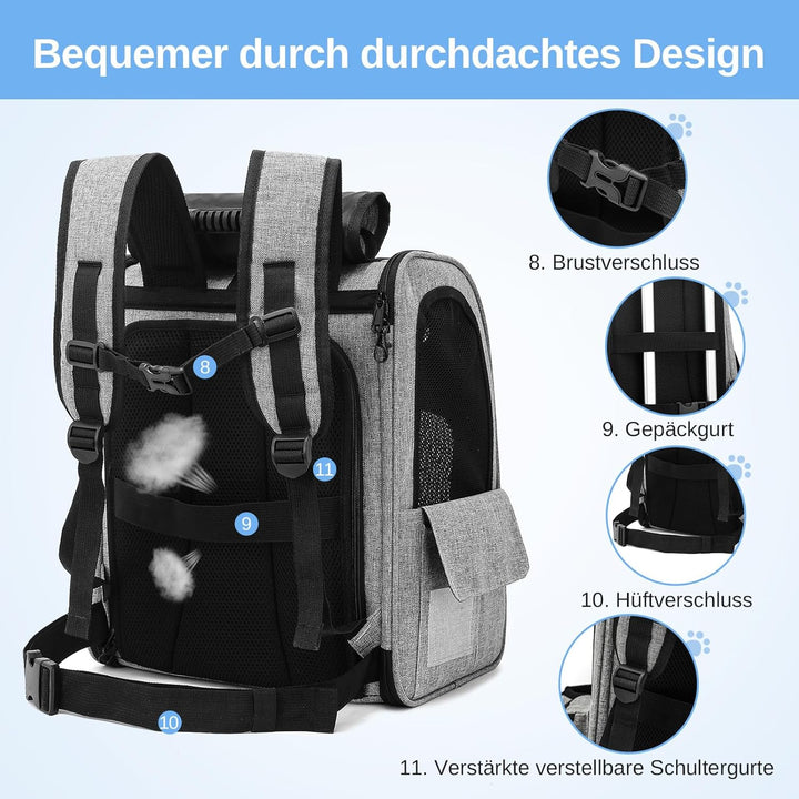 Dogat Erweiterbar Katzenrucksack mit Netzfenster, Tragbare und Faltbare Haustier Rucksack mit Innere