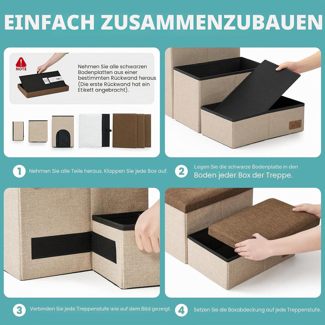 Hundetreppe für Kleine Hunde mit Stauraum und Katzenöffnung, Breite Haustiertreppe Faltbare für Bett
