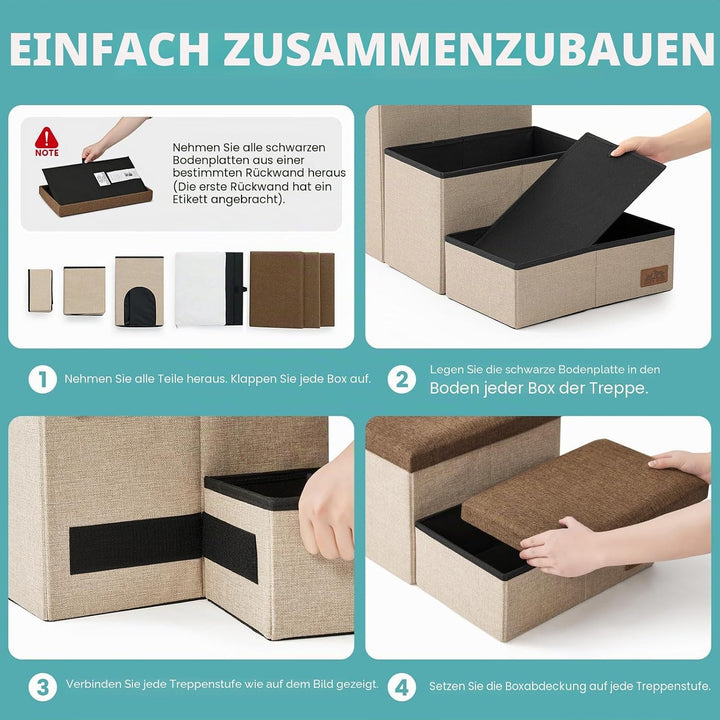 Hundetreppe für Kleine Hunde mit Stauraum und Katzenöffnung, Breite Haustiertreppe Faltbare für Bett