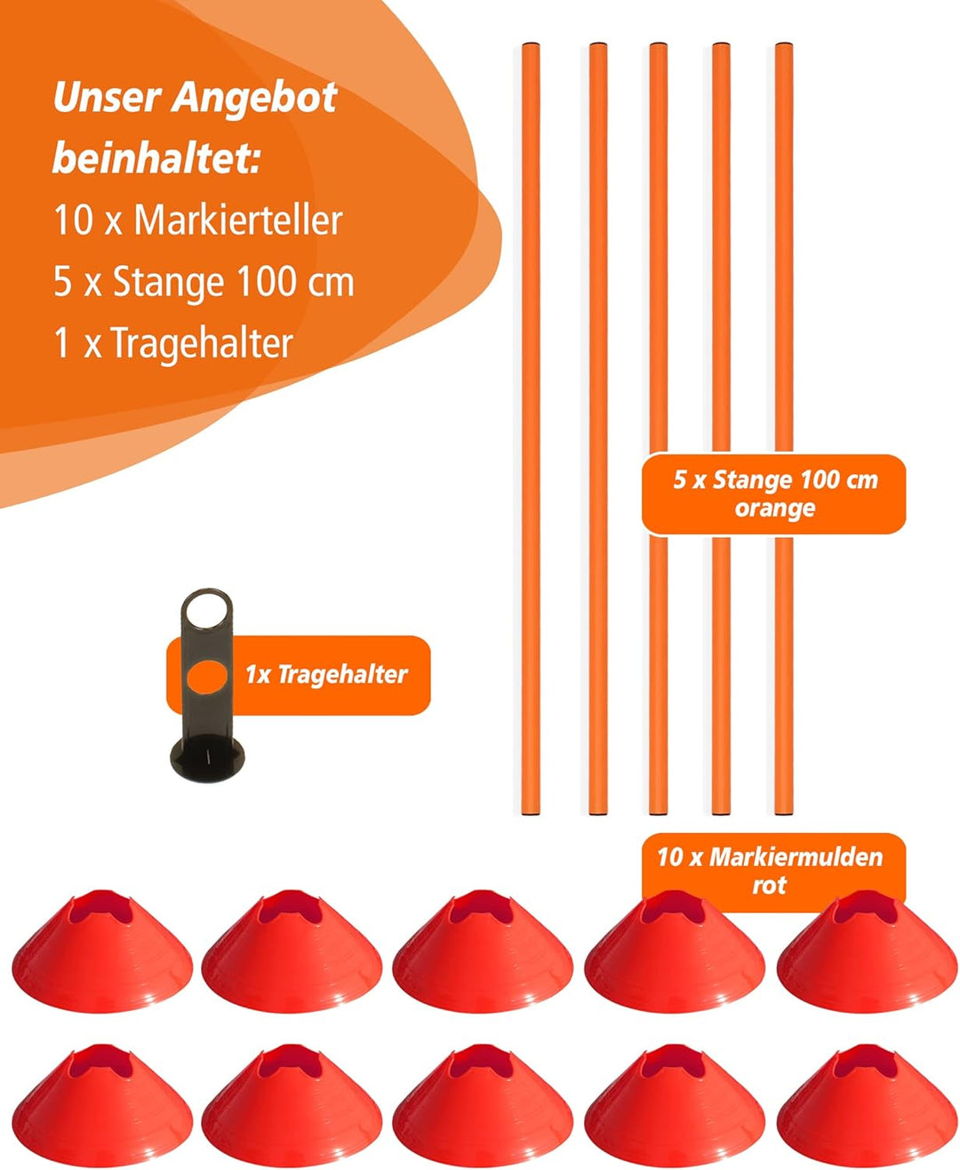 Cavaletti Mini-Hürden 5er Set – Mulden Rot & Stangen Orange – sichere Trainingshürden für Hunde – Ag