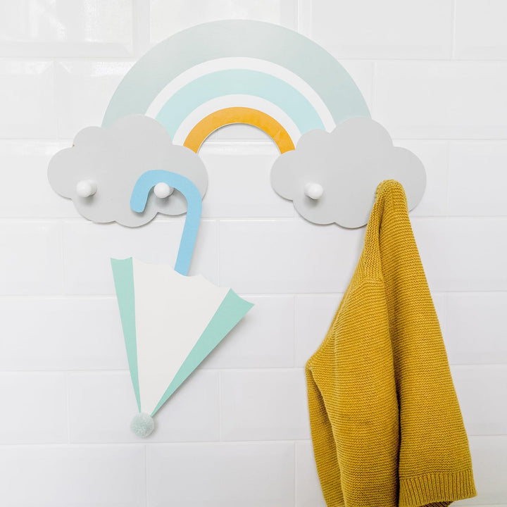 Kindsgut Regenbogen-Garderobe für Babys und Klein-Kinder aus Holz, hochwertige Garderobe mit 4 Haken