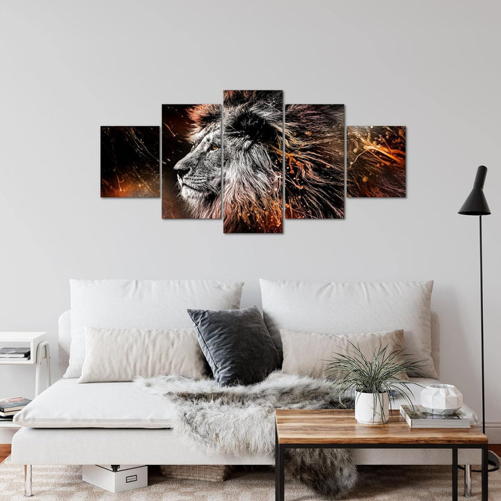 Runa Art Wandbilder Löwe 5 Teilig Bild auf Vlies Leinwand Deko Wohnzimmer Schlafzimmer Graffiti Schw