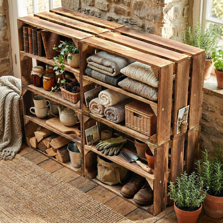 Teramico Vintage Holzkisten 40 x 30 x 25cm geflammt | Weinkisten &amp; Obstkisten | Set-Angebote (4er Se