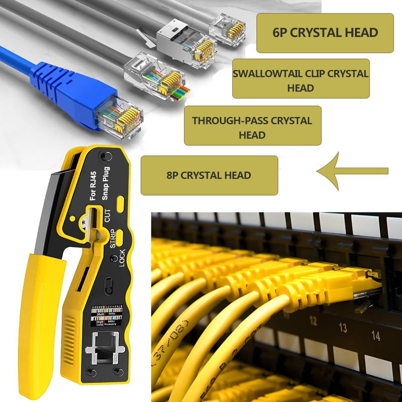 MAYLINEE RJ45 Netzwerk Werkzeug Set Crimpwerkzeugsatz, Durchgangs Crimpschneider für CAT5E/CAT6, Abi