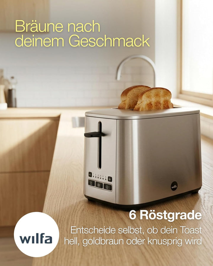 Wilfa CLASSIC Toaster - aus Edelstahl, verstellbare Hitzeeinstellungen mit Auftau-, Wiederaufheiz- u