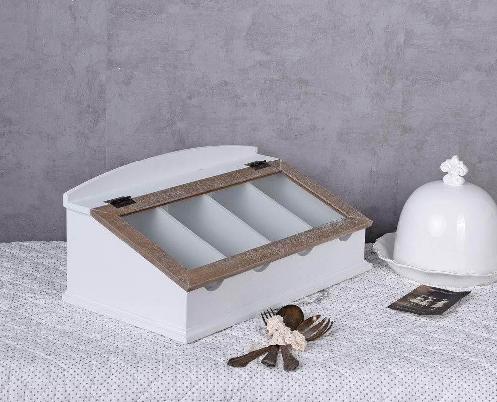 Vintage Besteckkasten „Villa Lotti“ – Shabby Weiss Landhausstil Besteckkiste aus Holz &amp; MDF HMA33 Pa