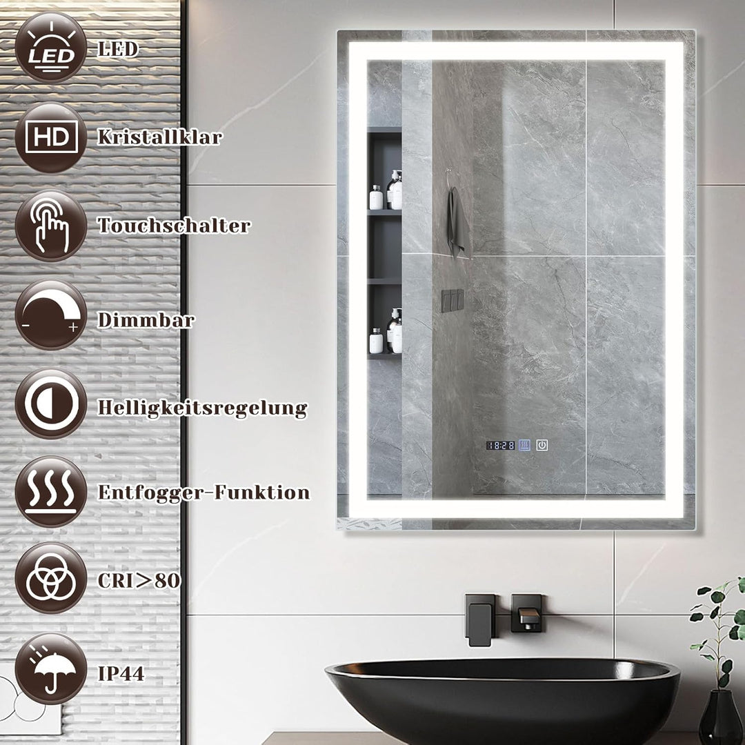 Badezimmer Spiegel Badspiegel mit Beleuchtung - LED Badezimmerspiegel 60x80 cm Wandspiegel Bad IP44
