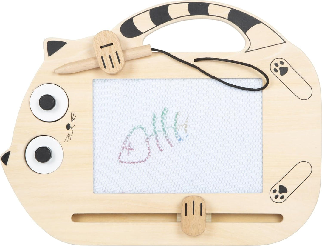 small foot Magnetische Zaubertafel „Katze“ aus Holz, Zeichenboard mit Stift und Stempeln, tragbare T