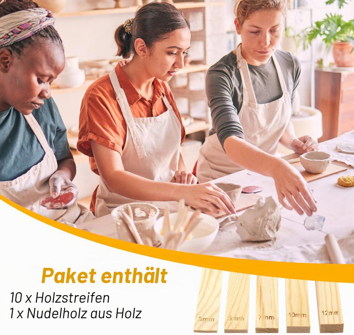 11 Stück Töpfer-Rollführungsstäbe und Nudelholz aus Holz Set Polymer-Ton-Tiefenführung Töpfer-Ton-We