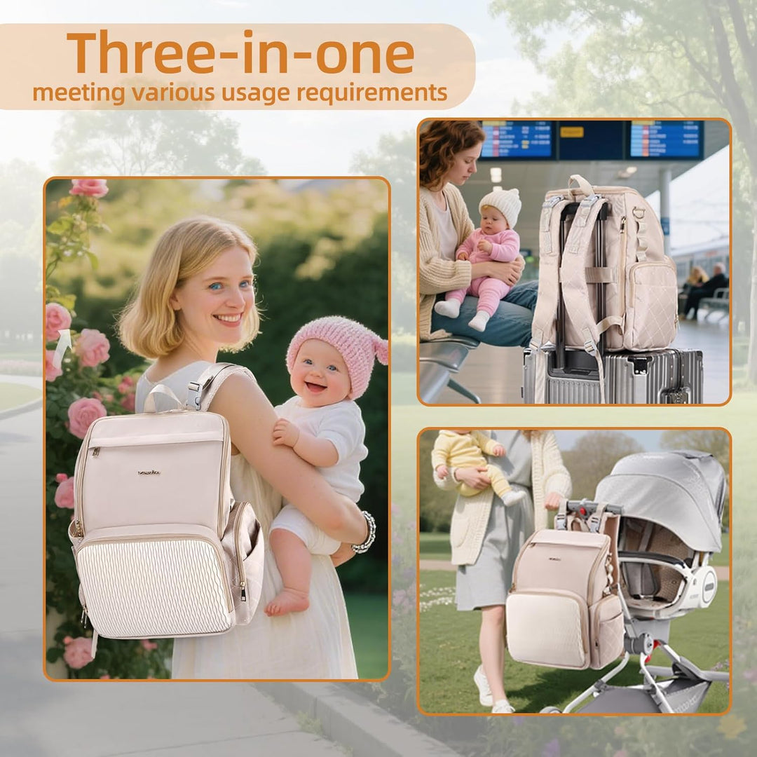 Stilvolle Baby-Wickeltasche, Babytasche mit Wickelunterlage, Schnullertasche und Kinderwagengurten L