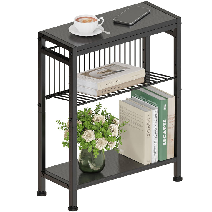 Schmaler Beistelltisch, 3 Ablagen Nachttisch Schmal mit Zeitschriftenhalter, Sofa beistelltisch, Cou