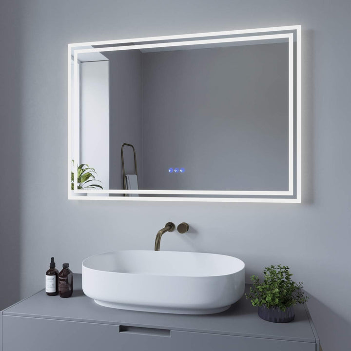 AQUALAVOS Badezimmerspiegel mit Beleuchtung Led Badspiegel Beleuchtet 100x70 cm Wandspiegel Gross Si
