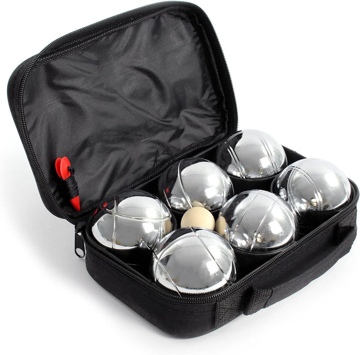 Boule Set 6 Metall Kugeln 7,3 mm Durchmesser mit Zielkugel Schweinchen,Abstandsmesser, Kugelspiel Fr