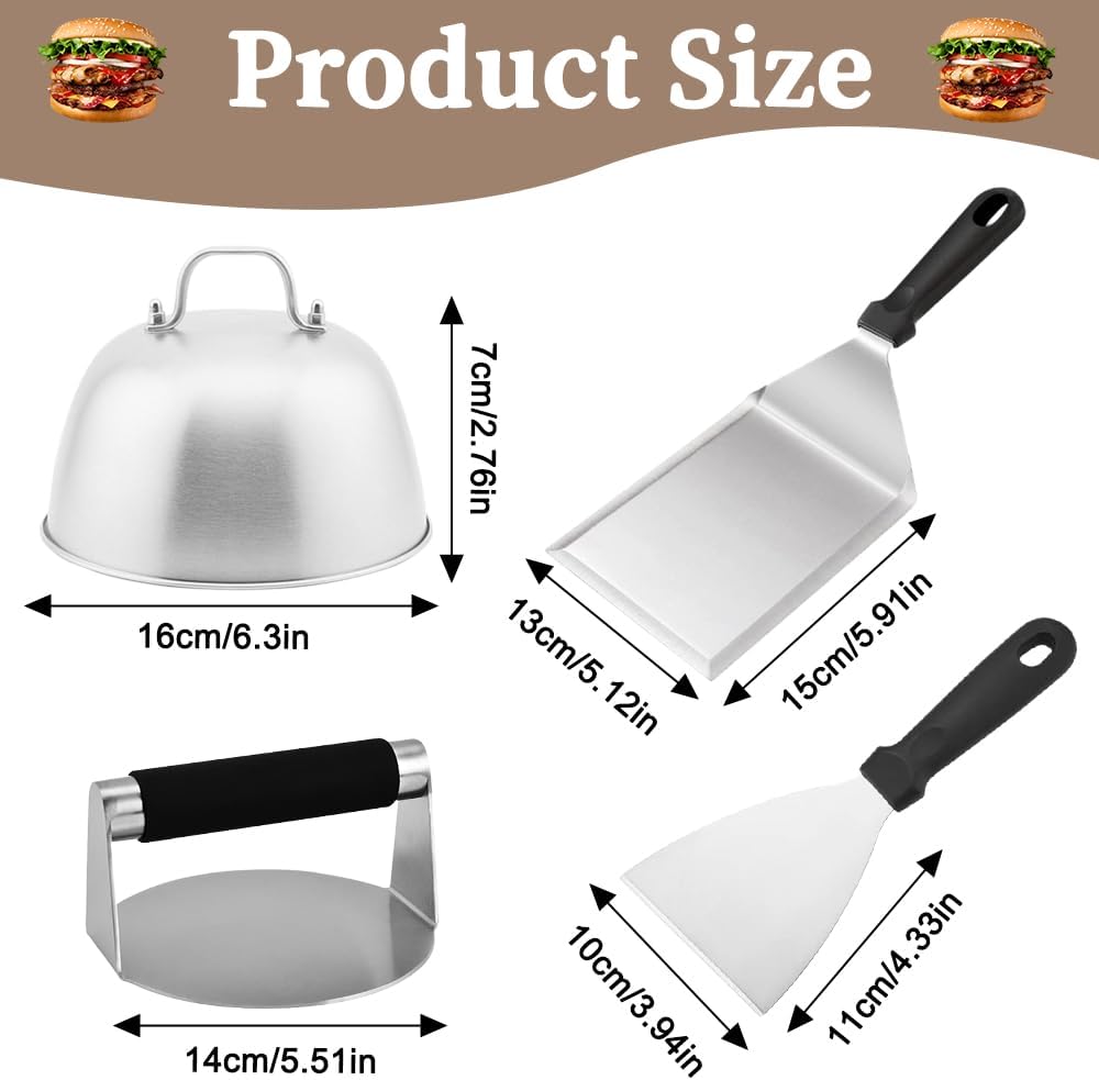 Burger Smasher Set, Edelstahl Burger Smasher Set, Professionelles Burger Smasher Set, 4-TLG mit 1x B