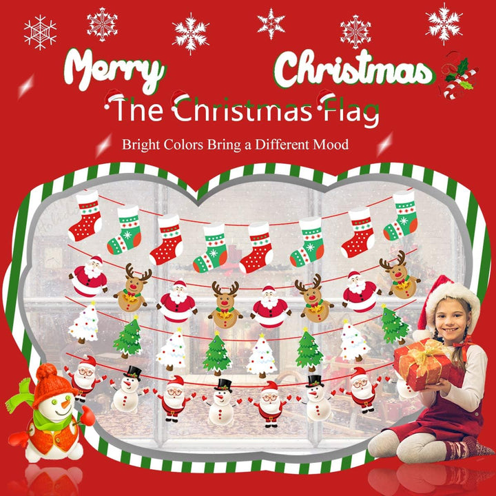 4 Stück Weihnachten Bunting Banner, Weihnachten Girlande Papier, Santa Banner Schneemann Weihnachtss