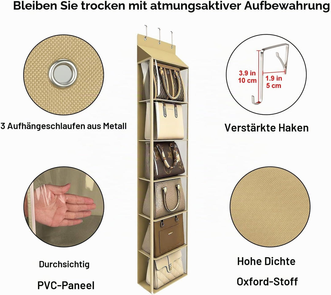 Lirex Geldbörsen-Organizer, 6 Taschen Handtaschen-Organizer mit Reissverschluss zum Aufhängen, für S