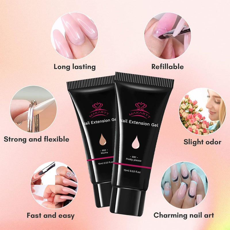 Makartt Poly Nagel Gel Nude Set 15ml, 6 Farben Nagelverlängerung Gel Set mit Slip Lösung Base Gel To