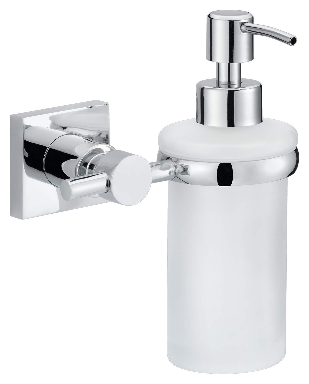 tesa HUKK Seifenspender-Set, satiniertes Glas und verchromter Edelstahl - Flüssigseifenspender zur W
