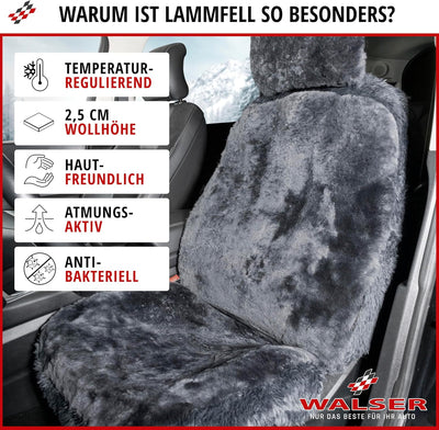 Walser Premium Lammfell Autositzbezug Maya, 100% Lammfell Sitzbezug für Auto, 1 Stück Lammfell Sitzb