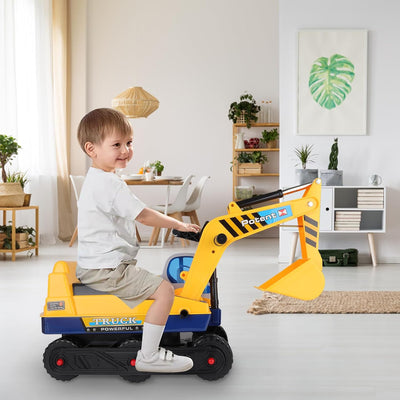 deAO 2-in 1 Sitzbagger für Kleinkinder-pedalfreies Kinderfahrzeug mit zwei verschiedenen Schaufeln