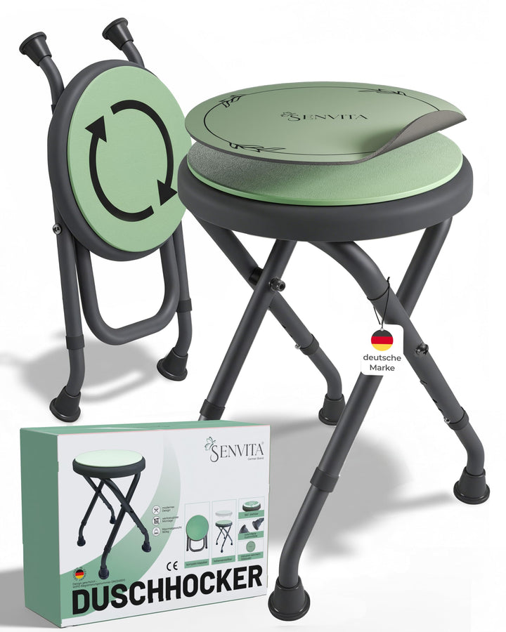 Duschhocker Klappbar, 360° Drehbar &amp; 160kg Belastbar | Duschstuhl für Senioren | Höhenverstellbare,