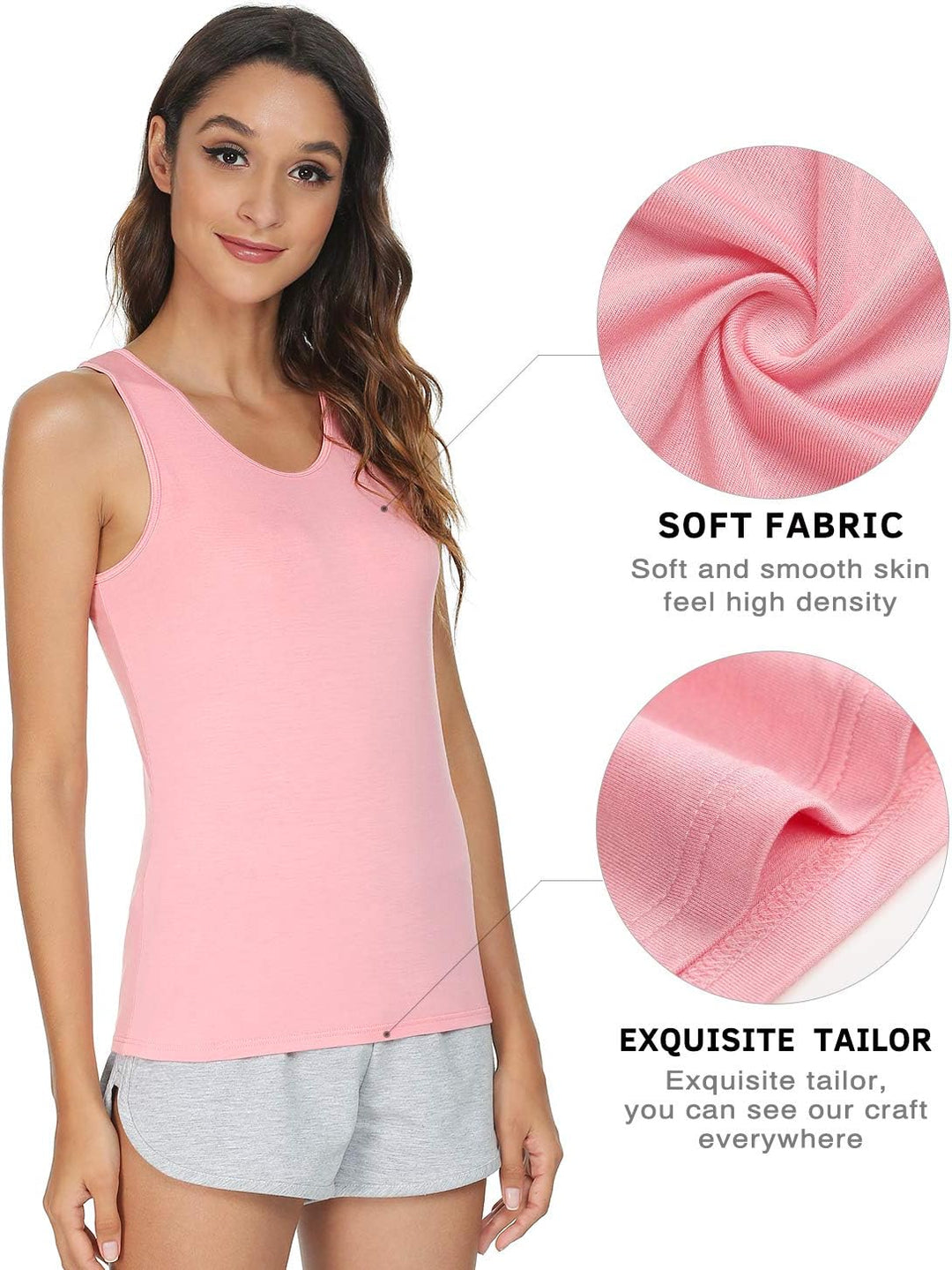 vislivin Elastische Tank Tops für Damen Unterhemden 3/4er Pack M 3er Pack - Schwarz/Weiss/Rosa, M 3e