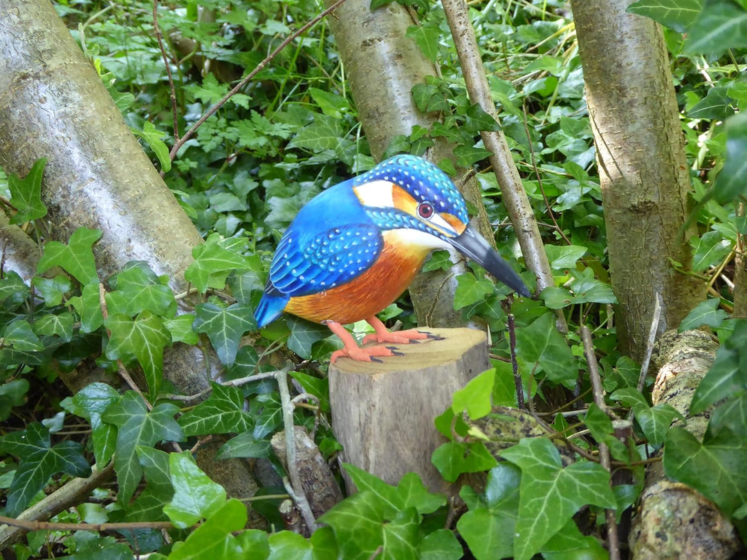Hand geschnitzt aus Holz Vogel, Holz, Eisvogel Blau, Blau