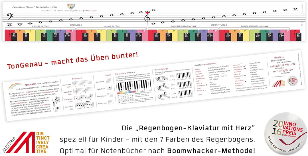 TonGenau® Regenbogen Klaviatur für Kinder - Klavier lernen leicht gemacht - von KlavierlehrerInnen e