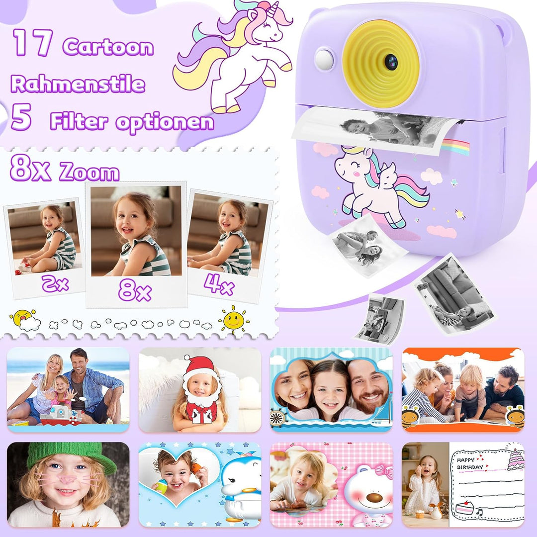 Dhapy sofortbildkamera Kinder, 48MP Kinderkamera Sofortbildkamera mit Druckpapier & 32 G TF Karte, 1