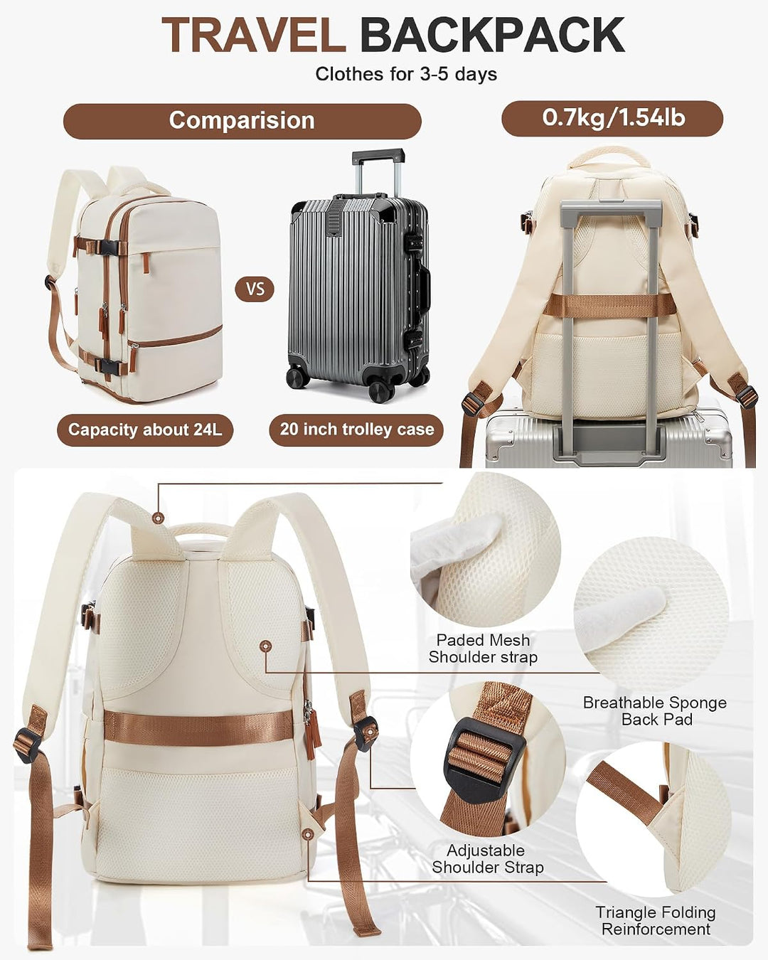 BJLFS Rucksack Handgepäck Flugzeug 40x30x20 Damen Reiserucksack Ryanair Handgepäck 40x20x25 Vakuum W