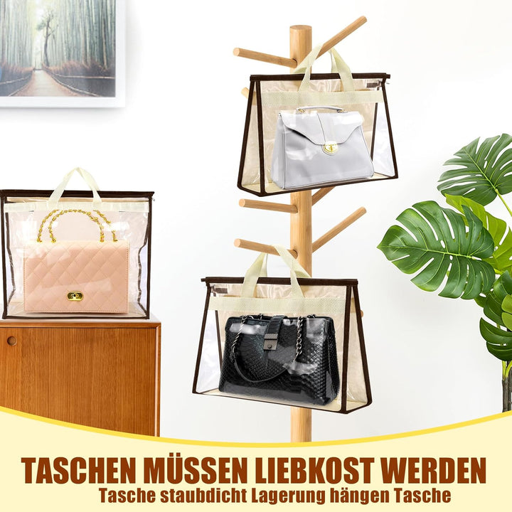 2 Stück Handtaschen-Aufbewahrung, Staubschutzbeutel, XL, Beige | Transparente Handtaschen-Aufbewahru