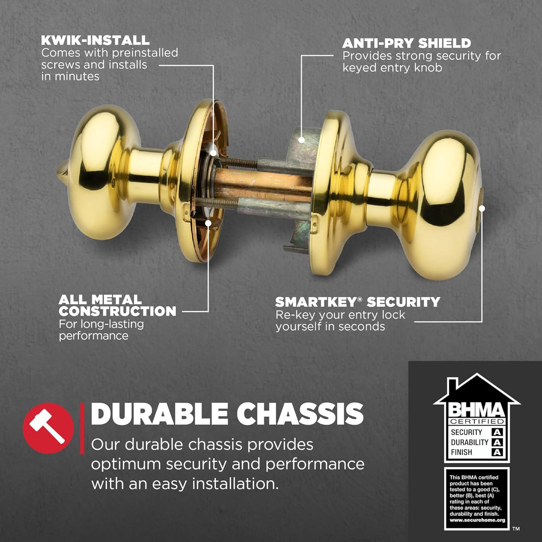Kwikset Juno Türknauf mit Schlüssel, antimikrobieller Microban-Schutz mit SmartKey-Sicherheit, polie