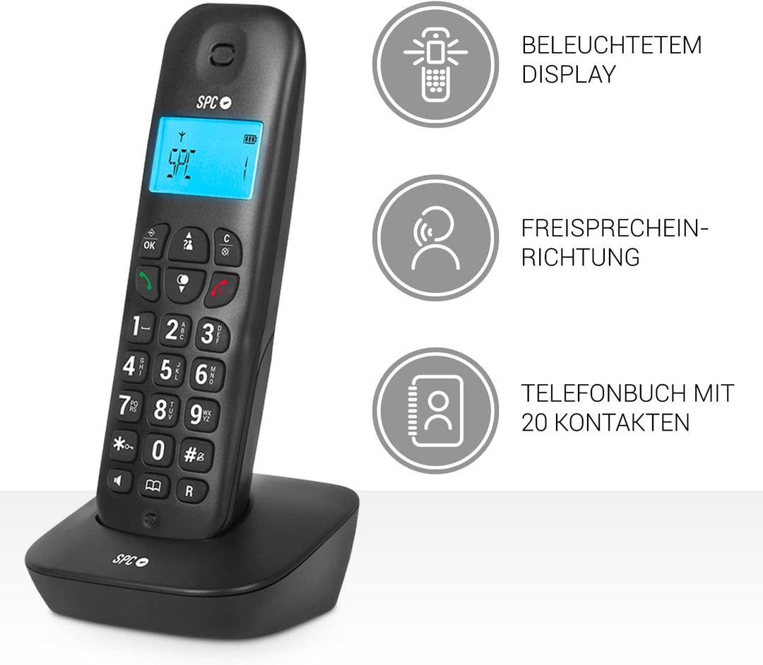 SPC Air Pro Duo – Schnurloses Festnetztelefon DÚO mit beleuchtetem Display, Anrufer-ID, Freisprechei