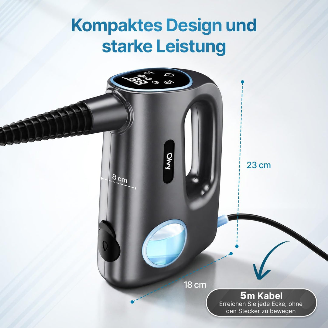 Olvy 2-in-1 Dampfbesen & Handdampfreiniger, 1200W Hochdruck Bodenreiniger für Hartböden & Teppiche,