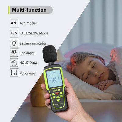Dezibel Messgerät, Tadeto Schallpegelmesser Portable db Messgerät 30dB bis 130dB (5 Messbereich) Hin