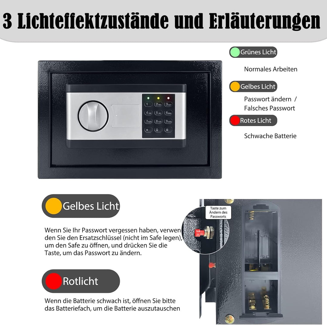 Aufun Elektronischer Safe Tresor 12L mit Batteriebox 2 Sicherheitsschlüssel | Möbeltresor Boden Wand