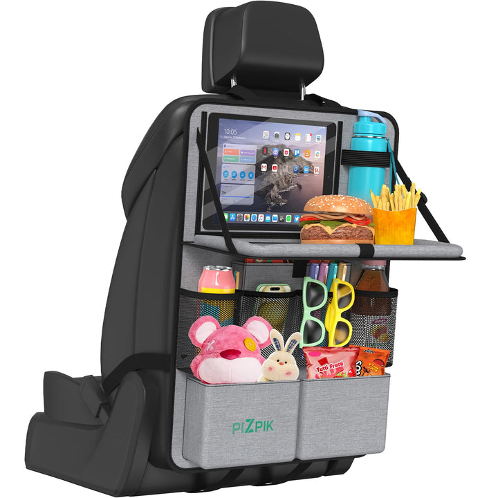 Plzpik Auto Organizer,2 Grosse Rückenlehnenschutz,Autositz Organizer Kinder mit Klapptisch, 12 Tasch