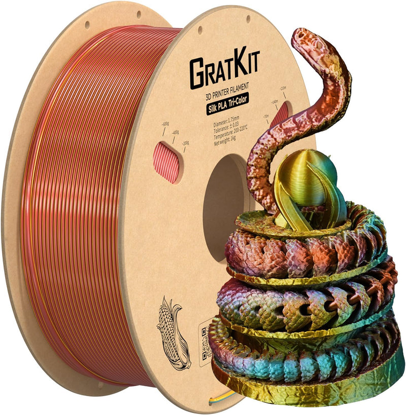 GratKit Tricolor silk PLA Filament 1,75mm 1kg Spule, Seide Dreifarbiges 3D-Drucker Filament mit +/-0