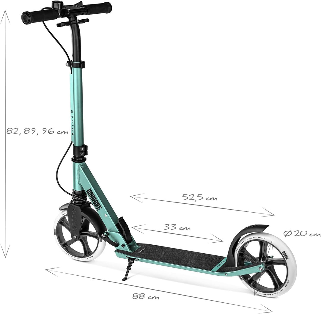 Movino Comfort+ City Scooter | Handbremse | Klappbar und Höhenverstellbar | Aluminium Roller mit Sto