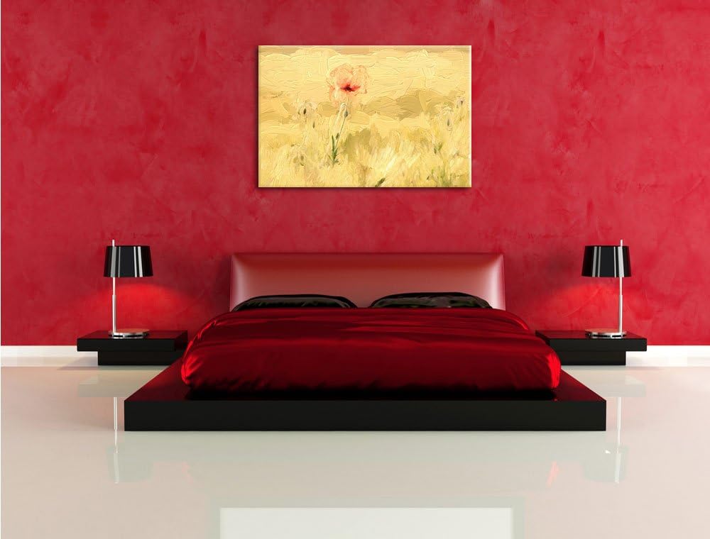 Pixxprint Mohn im Kornfeld Pinsel Effekt, Format: 100x70 auf Leinwand, 100x70