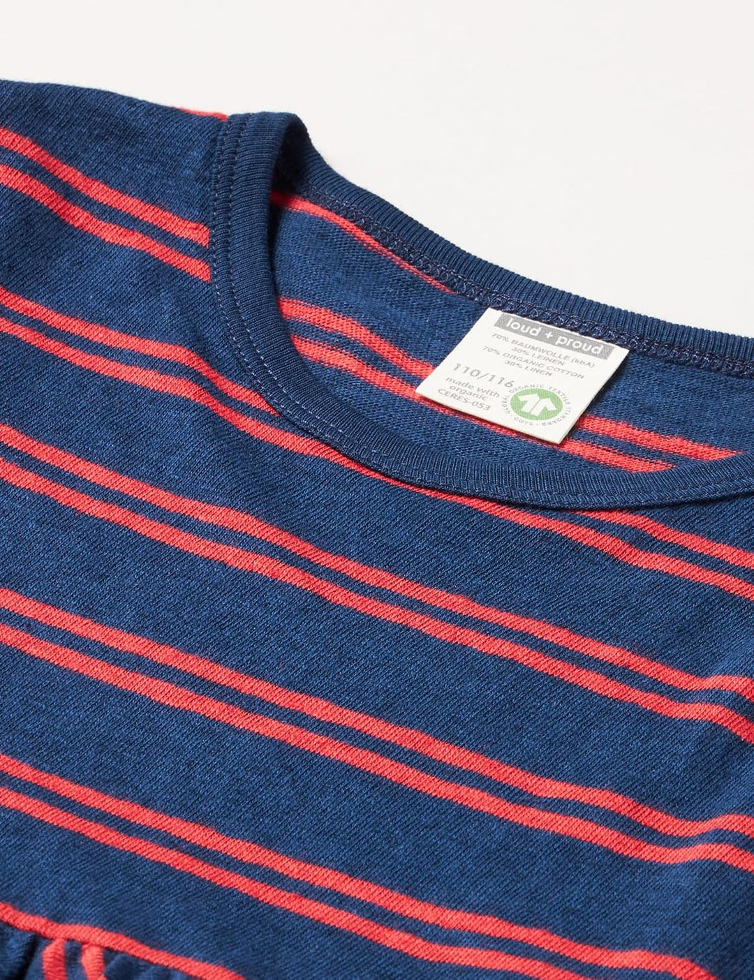 loud + proud Baby-Mädchen Kleid Streifen mit Leinen, GOTS Zertifiziert Kinderkleid 74-80 Ultramarin,