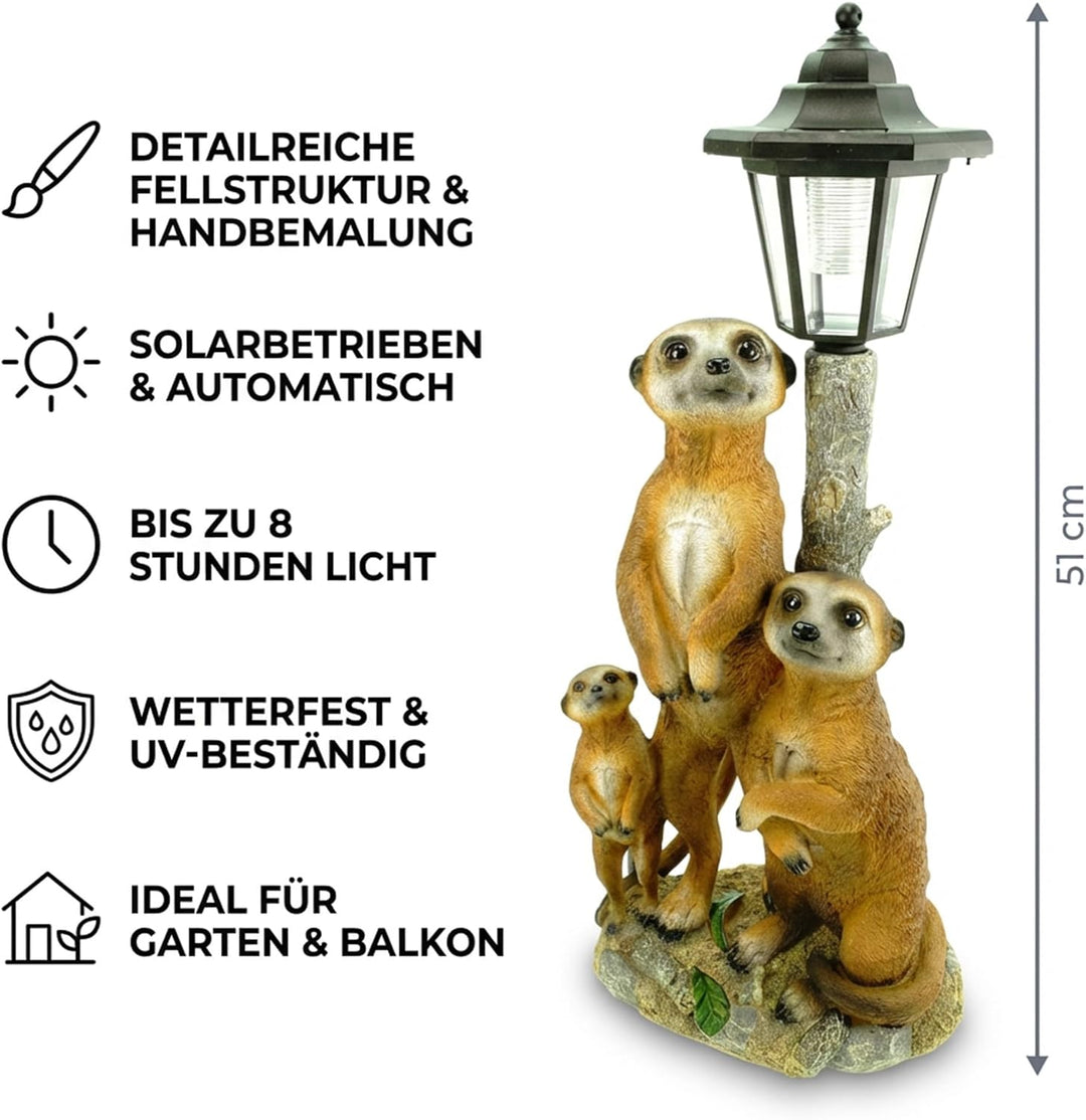 Kremers Schatzkiste Erdmännchen Familie mit Solarlaterne Figur Gartenfigur 51 cm Erdmännchenfamilie