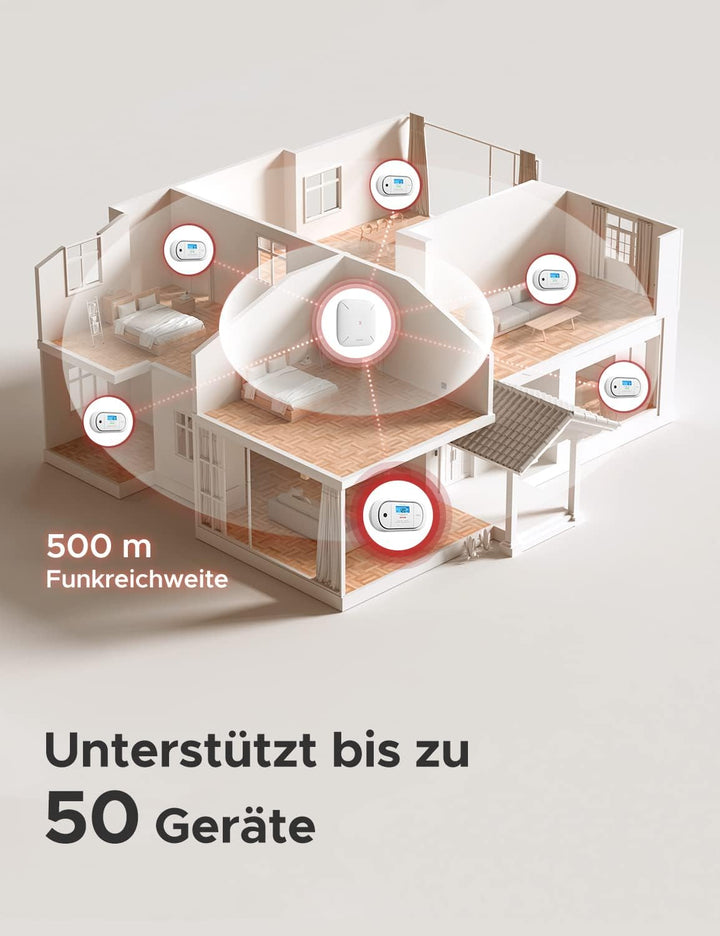 X-Sense Kohlenmonoxid-Melder funktioniert mit der SBS50-Basisstation, verfügt über eine Digitale LCD