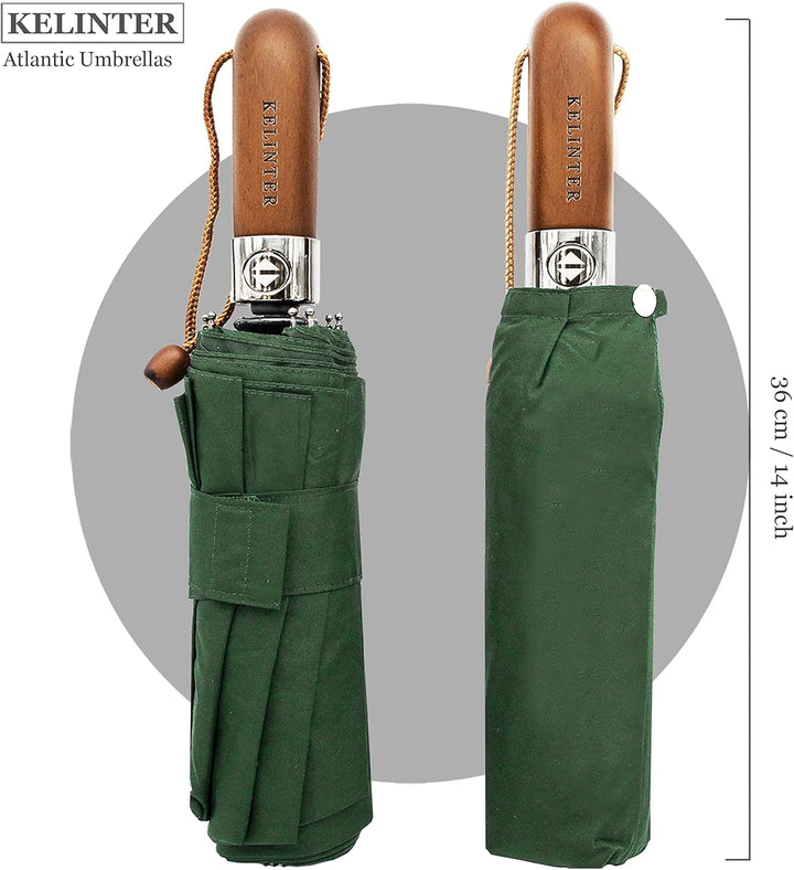 KELINTER Automatischer Klappschirm - 10 Verstärkte Streben, Teflon 300T, Windsicher, Holzgriff Ergon