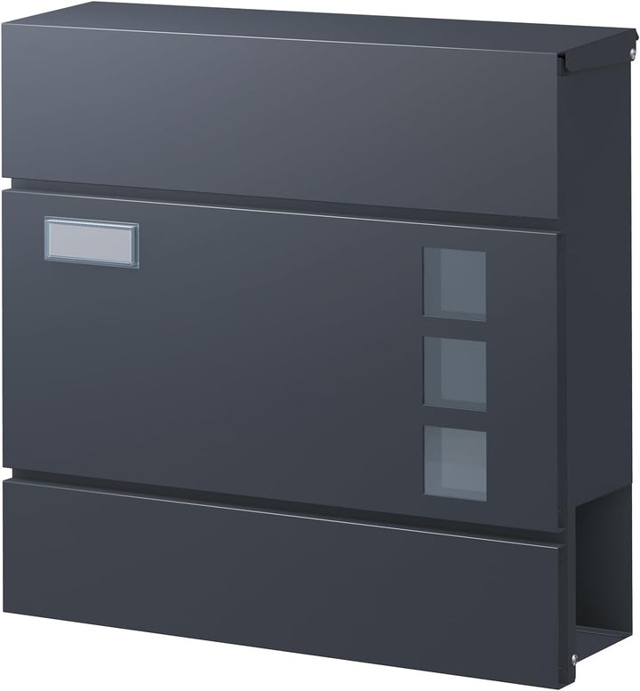 BASI | Briefkasten mit Softclose Klappe, Sichtfenster & Namensschild | DIN A4 Einwurf | inkl. 2 Schl