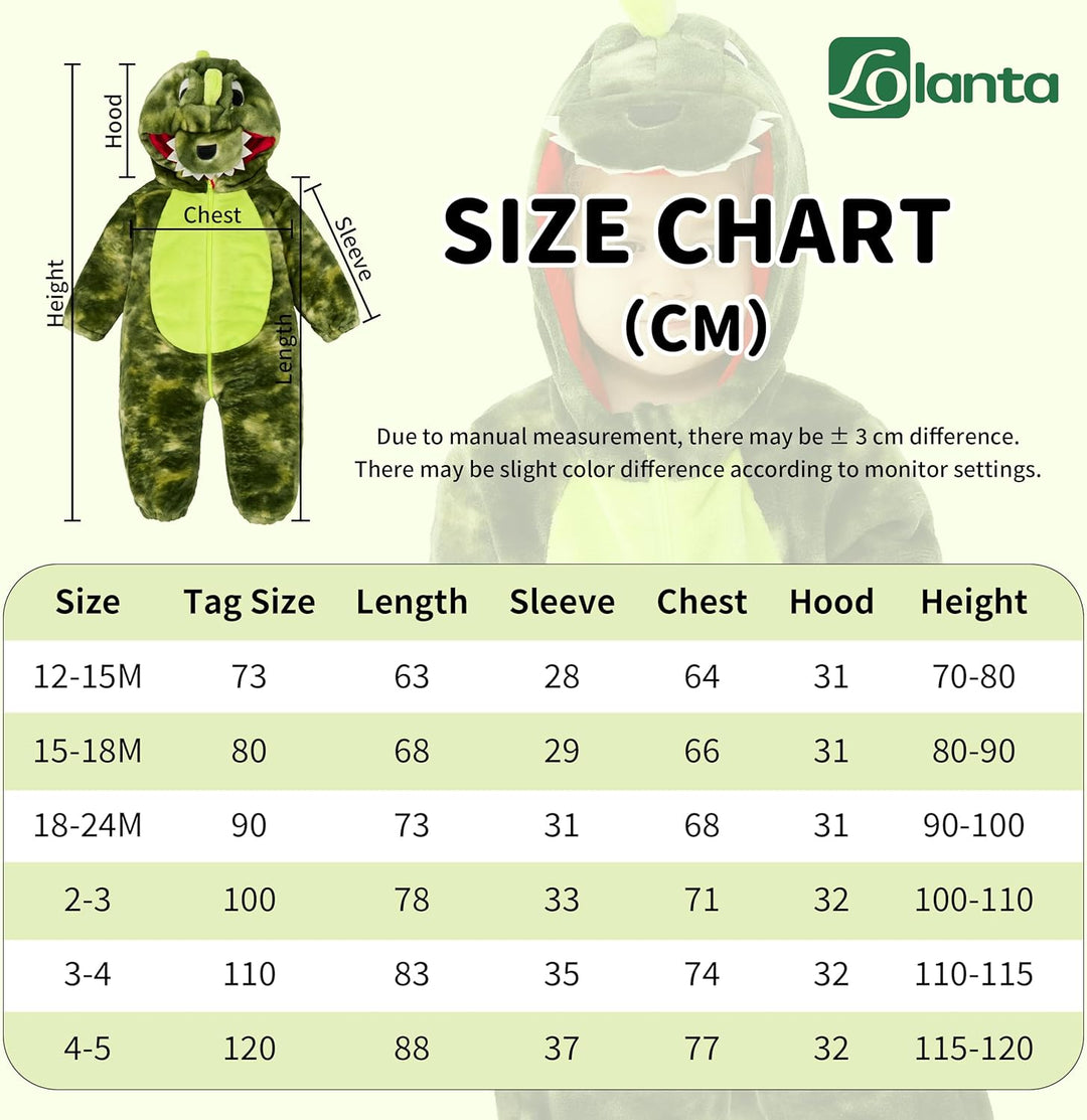 LOLANTA Baby Dinosaurier Drachen Kostüm mit Kapuze, Kinder Flanell Overall, Karneval Kostüm für Klei